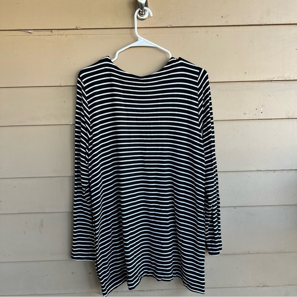 Cabi Women's Size Large Side Snap Tee Black White Sailor Stripe Tunic Top - Picture 6 of 6